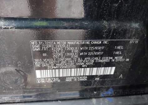2019 Toyota Rav4 Hybrid Le from USA, damaged, VIN 2T3MWRFV5KW030505